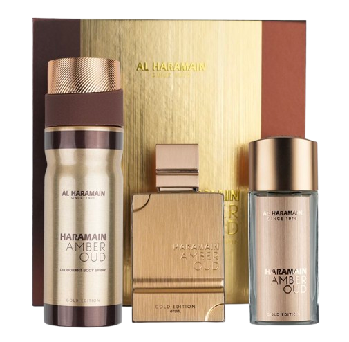 Al Haramain Amber Oud - Gold Edition Extreme for Unisex - 3 Pc Gift Set 2.5oz 75ml Extrait De Parfum Spray, 1oz Extrait De Parfum Spray, 6.6oz Body Spray
