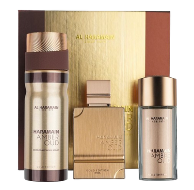 Al Haramain Amber Oud - Gold Edition Extreme for Unisex - 3 Pc Gift Set 2.5oz 75ml Extrait De Parfum Spray, 1oz Extrait De Parfum Spray, 6.6oz Body Spray
