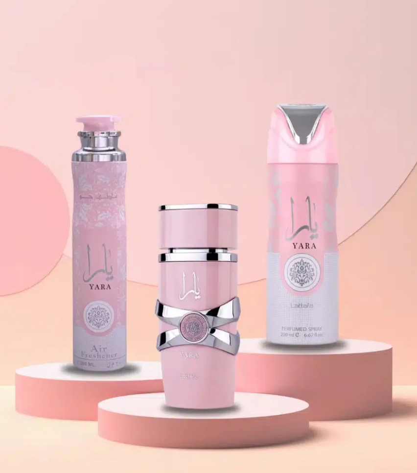 Yara Gift Set by Lattafa 3.4oz Edp+200ml Deo+300ml Air Freshener
