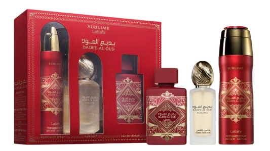 BADEE AL OUD SUBLIME - 3 Piece Gift Set with 3.5 fl oz EDP + 6.8 fl oz DEO + 50ML HAIRMIST