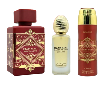 BADEE AL OUD SUBLIME - 3 Piece Gift Set with 3.5 fl oz EDP + 6.8 fl oz DEO + 50ML HAIRMIST