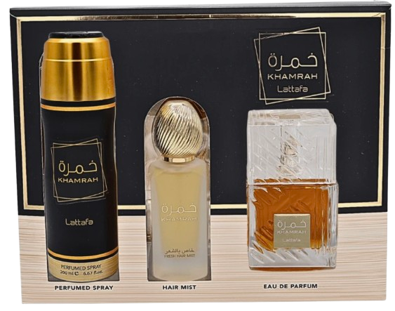 SET DE REGALO Khamrah de Lattafa EDP UNISEX DE 3 PIEZAS