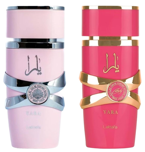 Lattafa 2 Piece Set for Women (3.4 Ounce Yara Eau De Parfum Spray + 3.4 Ounce Yara Candy Eau De Parfum Spray)